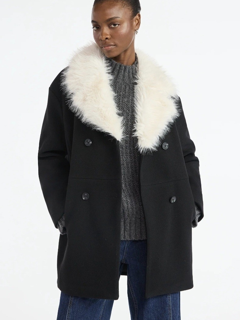 Scoop Oversized Faux Fur Collar Coat #1286